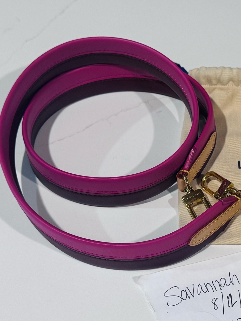 Louis Vuitton Pink and Brownish burgun Leather Shoulder Strap with Gold Hardware